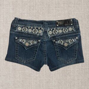 Premiere by Rue 21 Blue Denim Low Rise Distressed Studded Embroidered Shorts 5/6